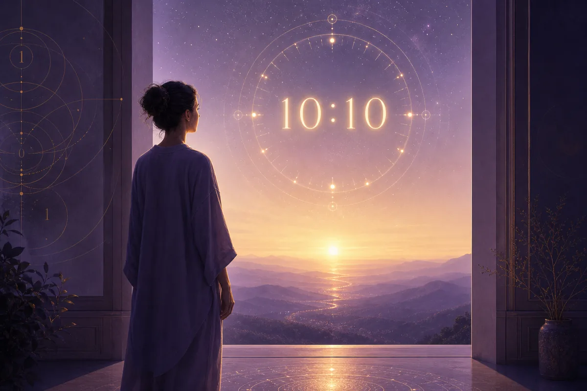 Person noticing 10:10 at the threshold of a new path