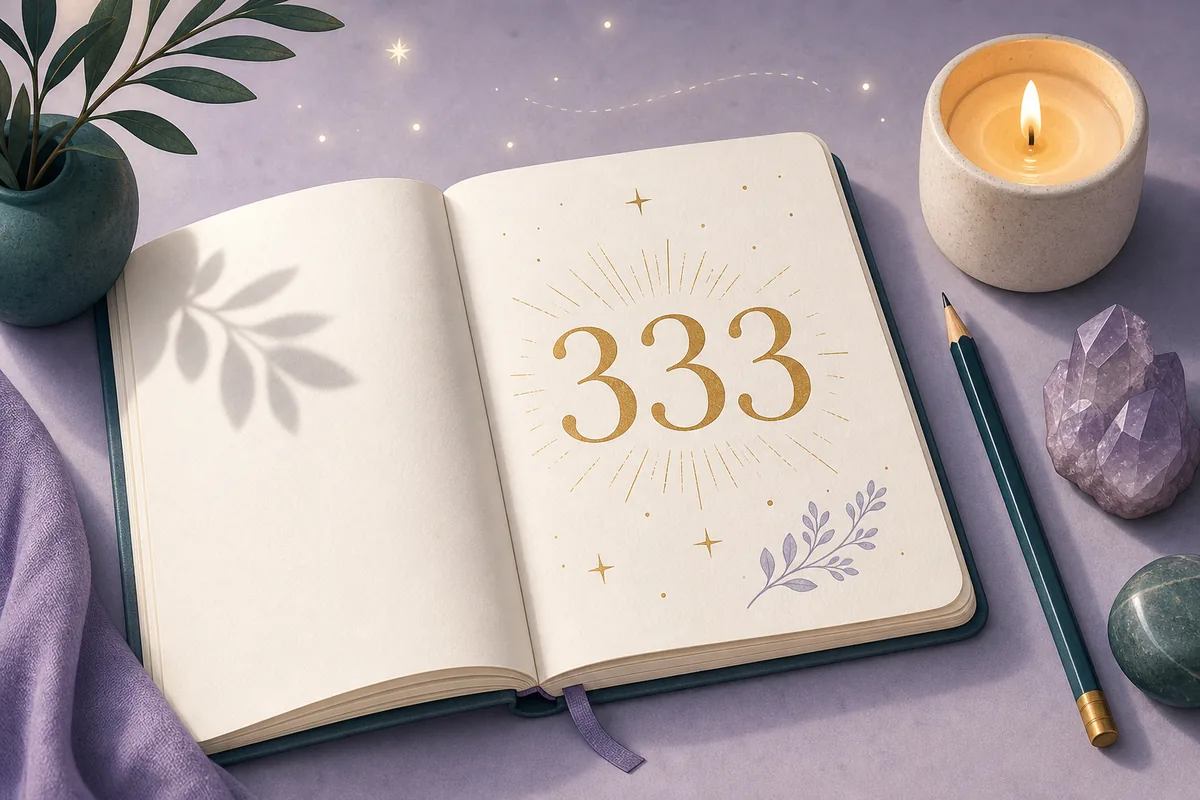 Journal illustration showing 333 for angel number reflection and creative expression