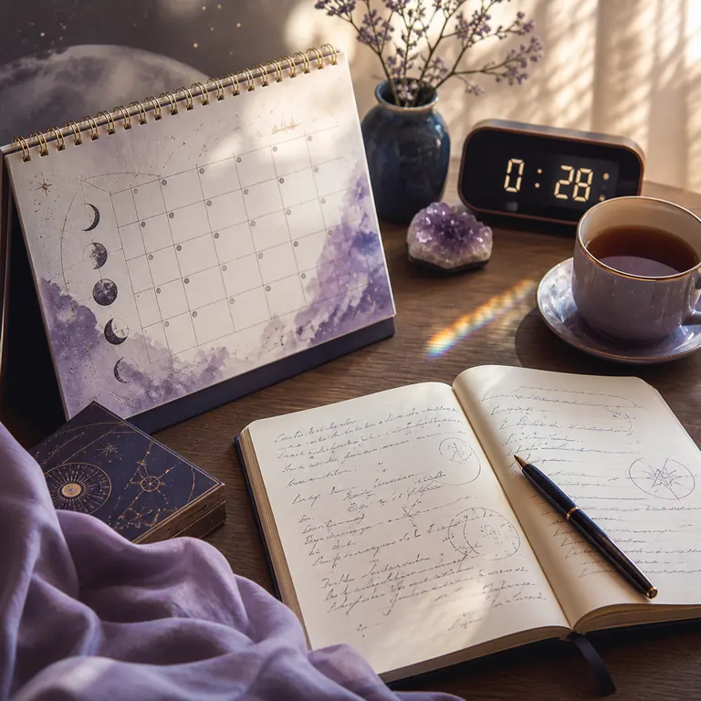 Birthday angel number context shown through a calendar, clock, and reflection journal